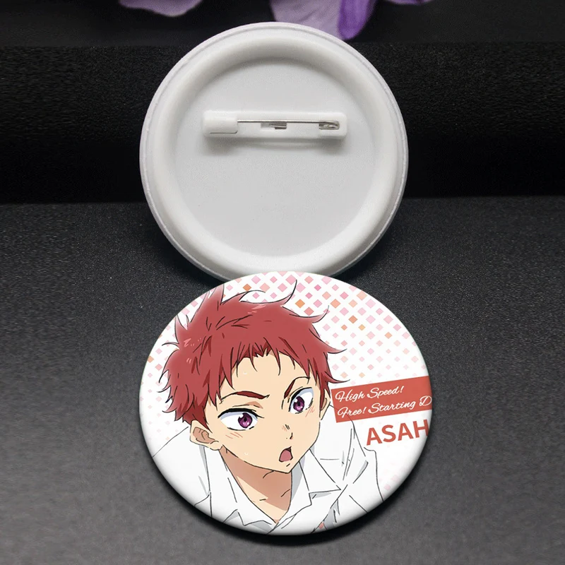 Anime Free! Iwatobi Swim Club Badge Round Pins Haruka Nanase,Makoto Tachibana,Rin Matsuoka,Nagisa Hazuki,Rei Ryugazaki Brooches
