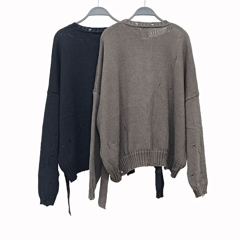 High Street Seater Tops Men's Hole Solid Color Pullover Round Neck Loose and Lazy Casual Knit Versatile Men and Women