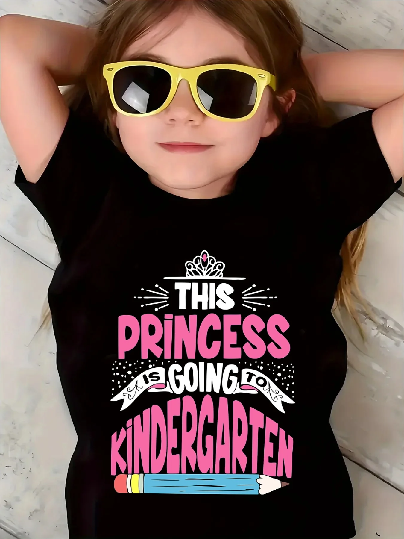 

Back to school season, girls' T-shirts, princesses, kindergarten letters, pencil patterns, printed fashionable and trendy tops