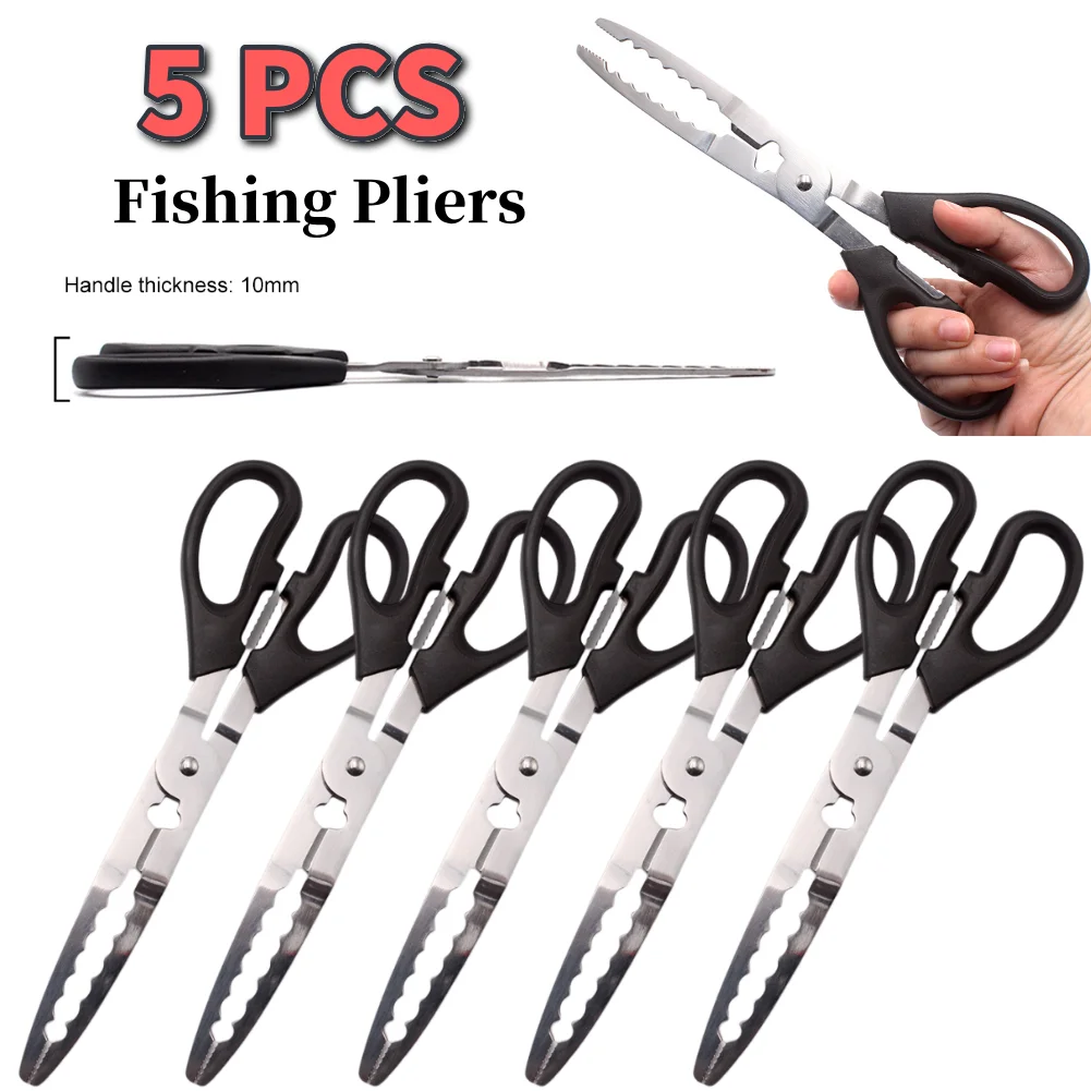 5pcs Long Fish Crab Grabbing Tool Pliers Scissor Stainless Steel Fish Crab Grabbing Clamp Accessories for Fisherman Angler