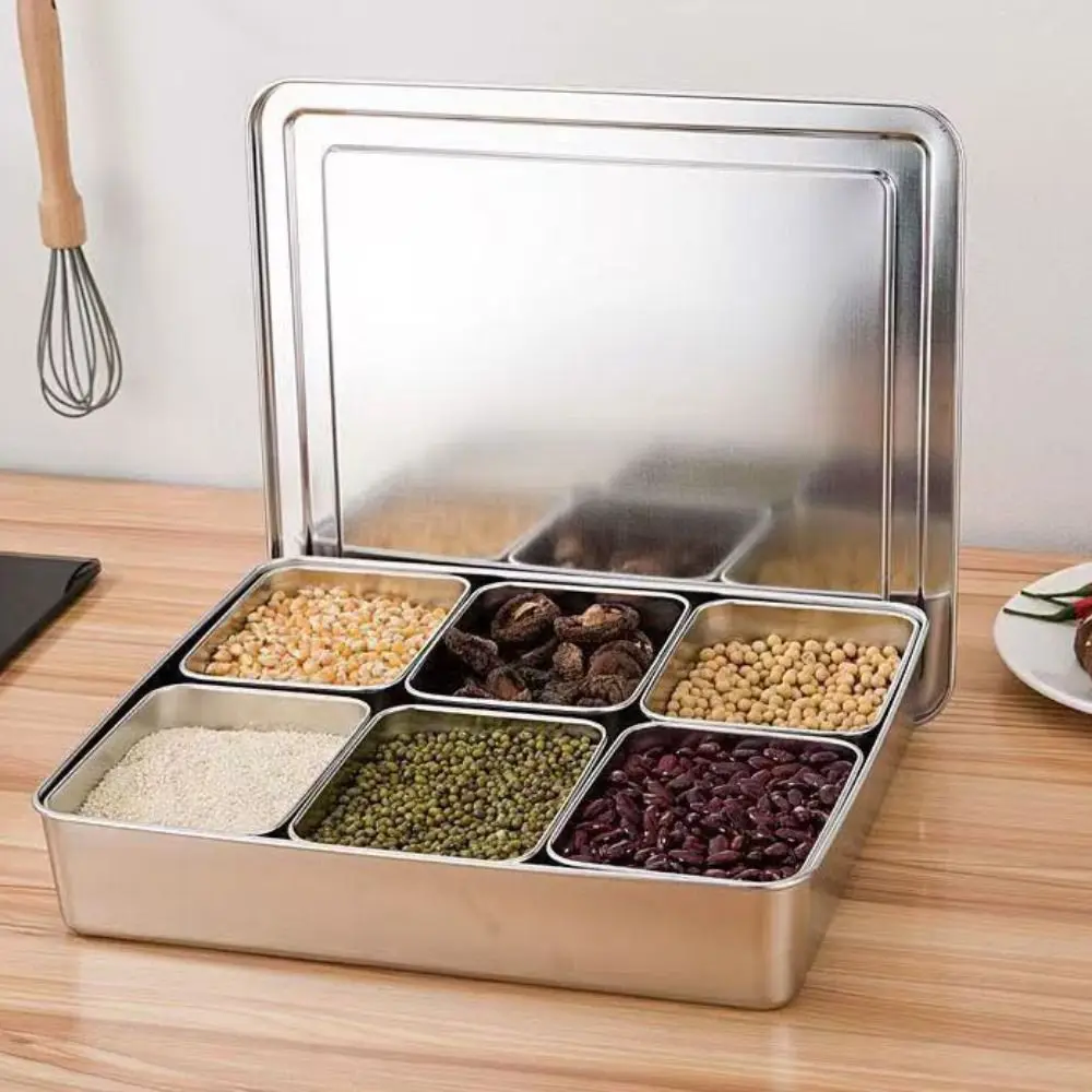 6/8 Grid Seasoning Storage Box Rectangular Stainless Steel Food Preparation Box Rust-proof Durable Dessert Ingredient Box