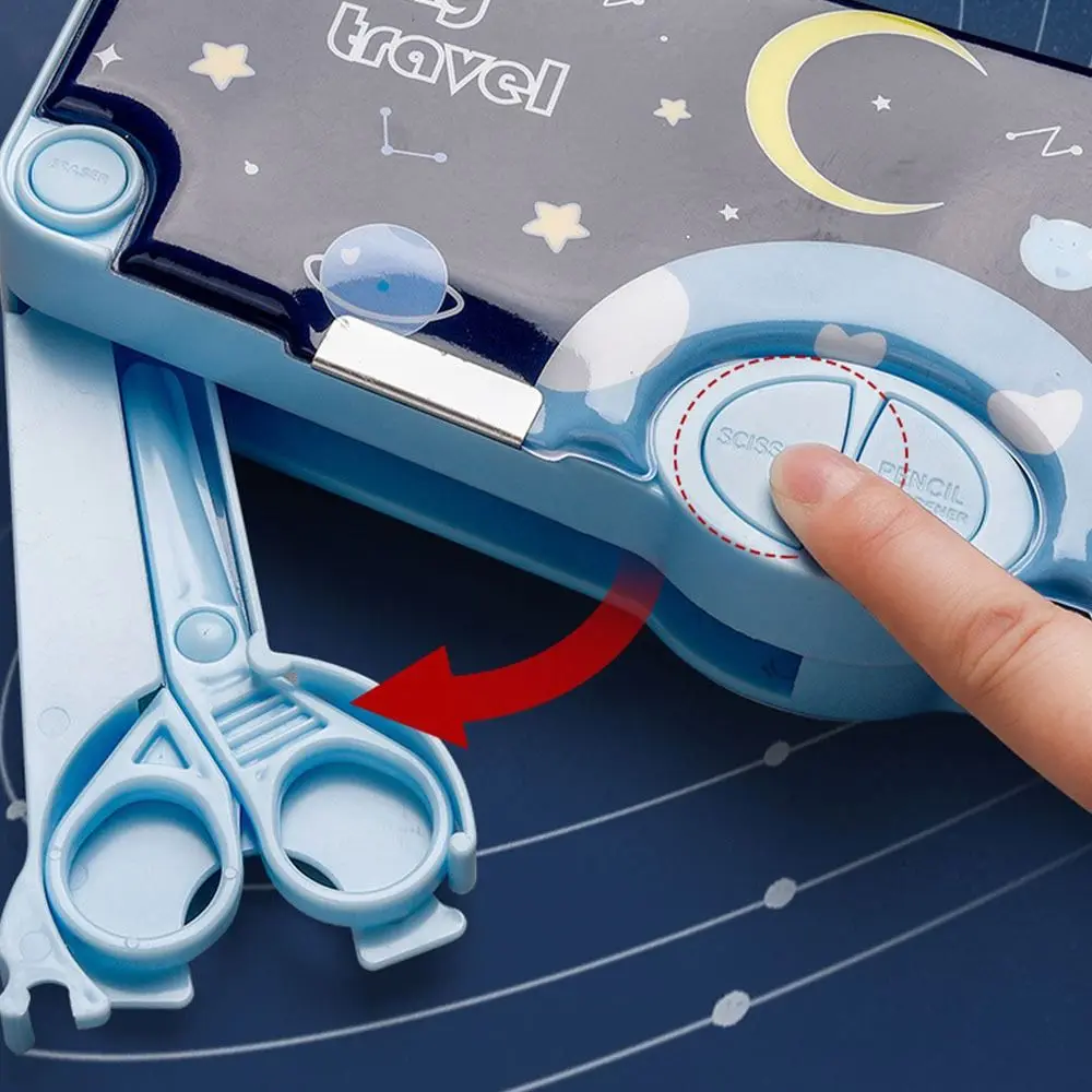 กล่องดินสอสองชั้นความจุขนาดใหญ่ ลายนักบินอวกาศ/สัตว์ พร้อมกบเหลาดินสอ กล่องเก็บเครื่องเขียนพลาสติก