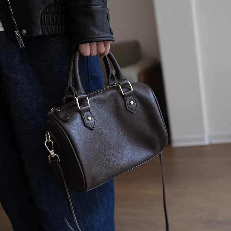 Top Layer Leather Large Capacity Commuter Bag for Women Genuine Leather Pillow Boston Bag Casual Shoulder Crossbody Purse