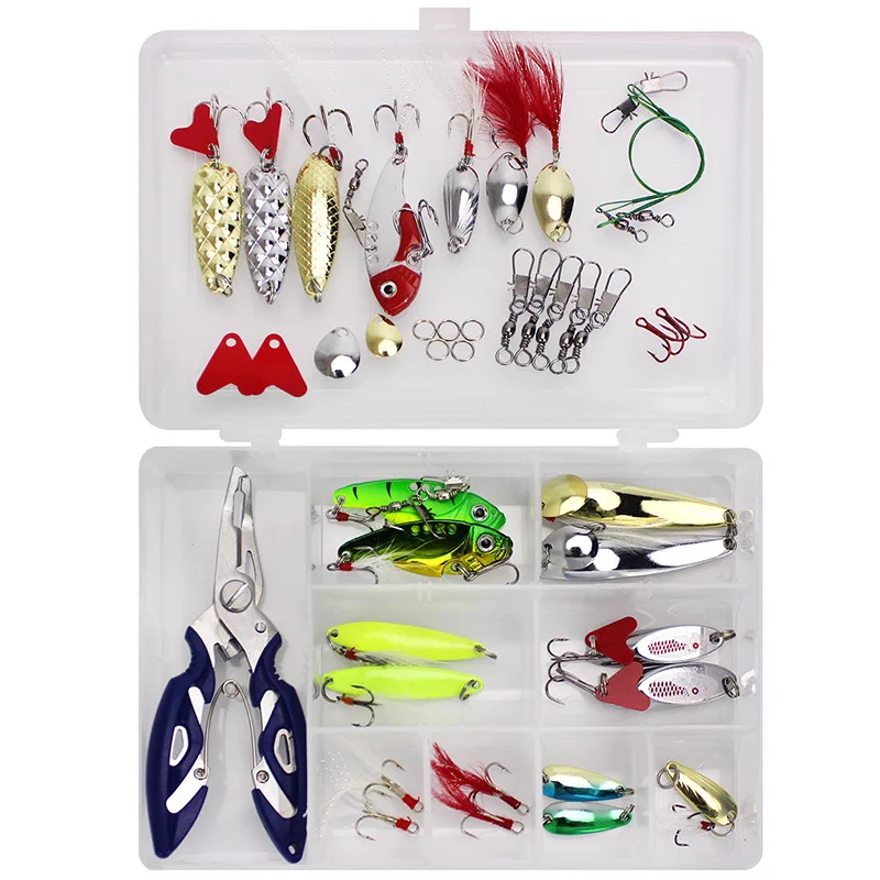 Wholesale Winter Minnow Fly Fishing Lure Set 42Pcs Fishing Spoon Hooks Soft Lure Set with Fishing Box  Fishing Lure