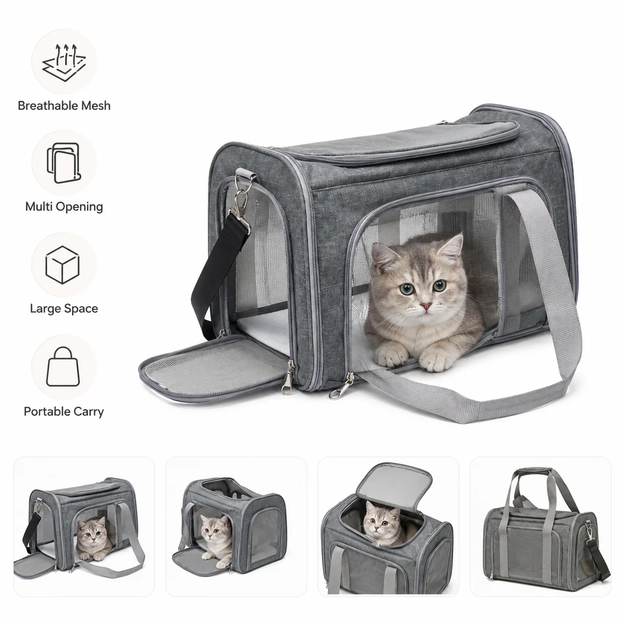 Large Capacity Pet Carrier Bag Foldable Cat Dog Travel Bag Portable Soft Sided Carrier Handheld Bag For Small Pets Outdoor Trip