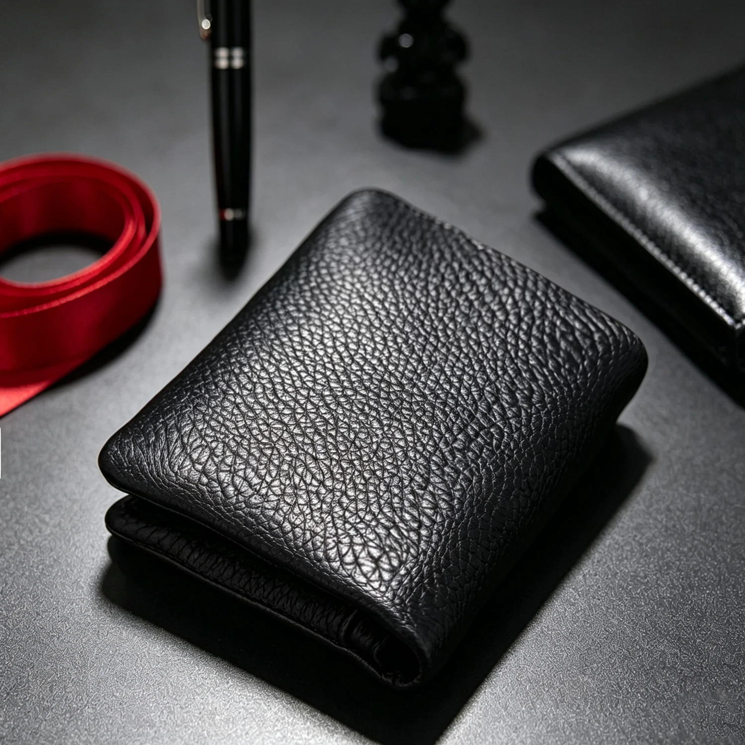 Men's PU Leather Bifold Wallet, 5 Card Slots, ID Window, Zipper Pocket, Slim Short Wallet for Business & Daily Use