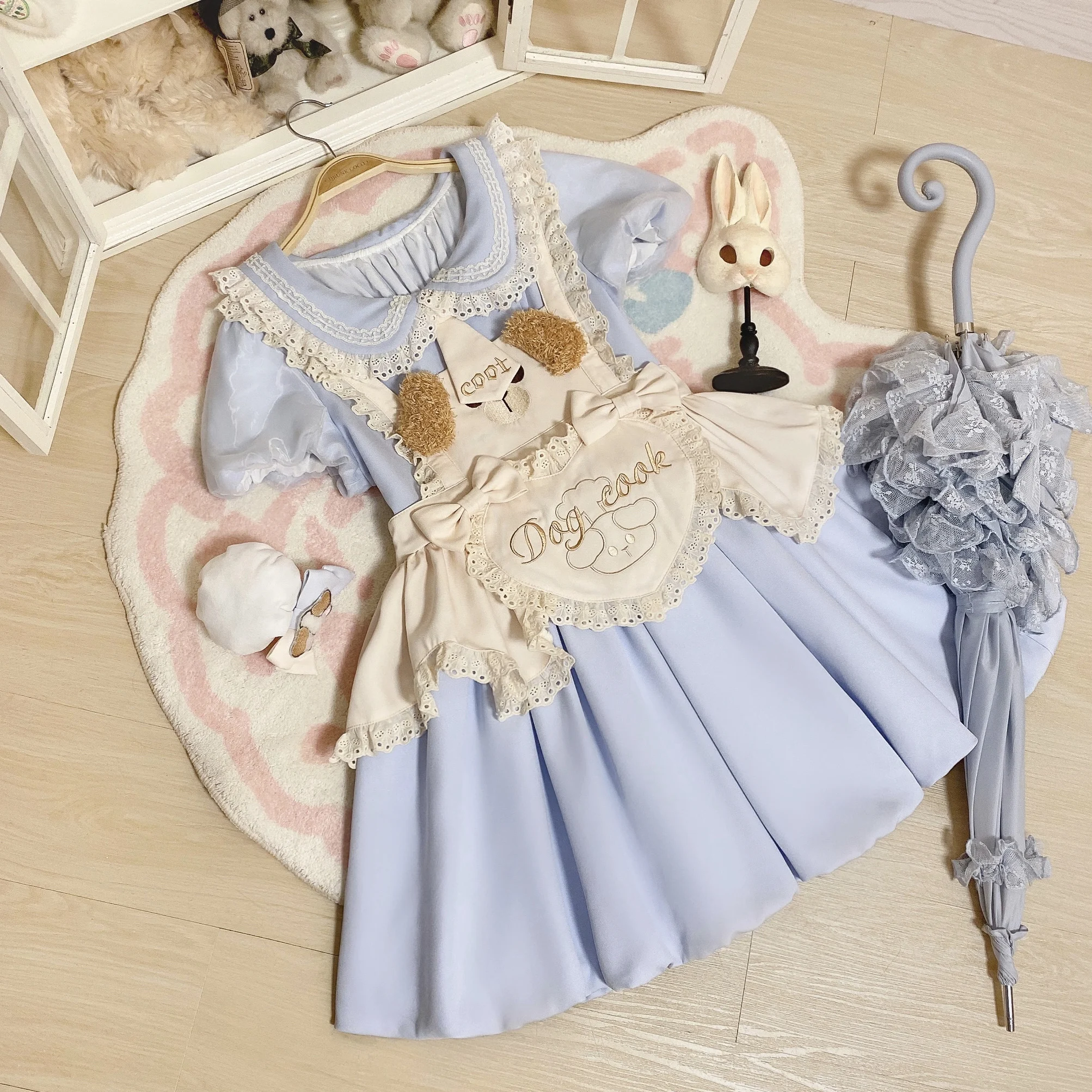 Harajuku New Original Product-puppy Chef-small Cute Lolita Outfit Sweet Girl Daily Dating Clothes Op Dress Suit Gift For Friends