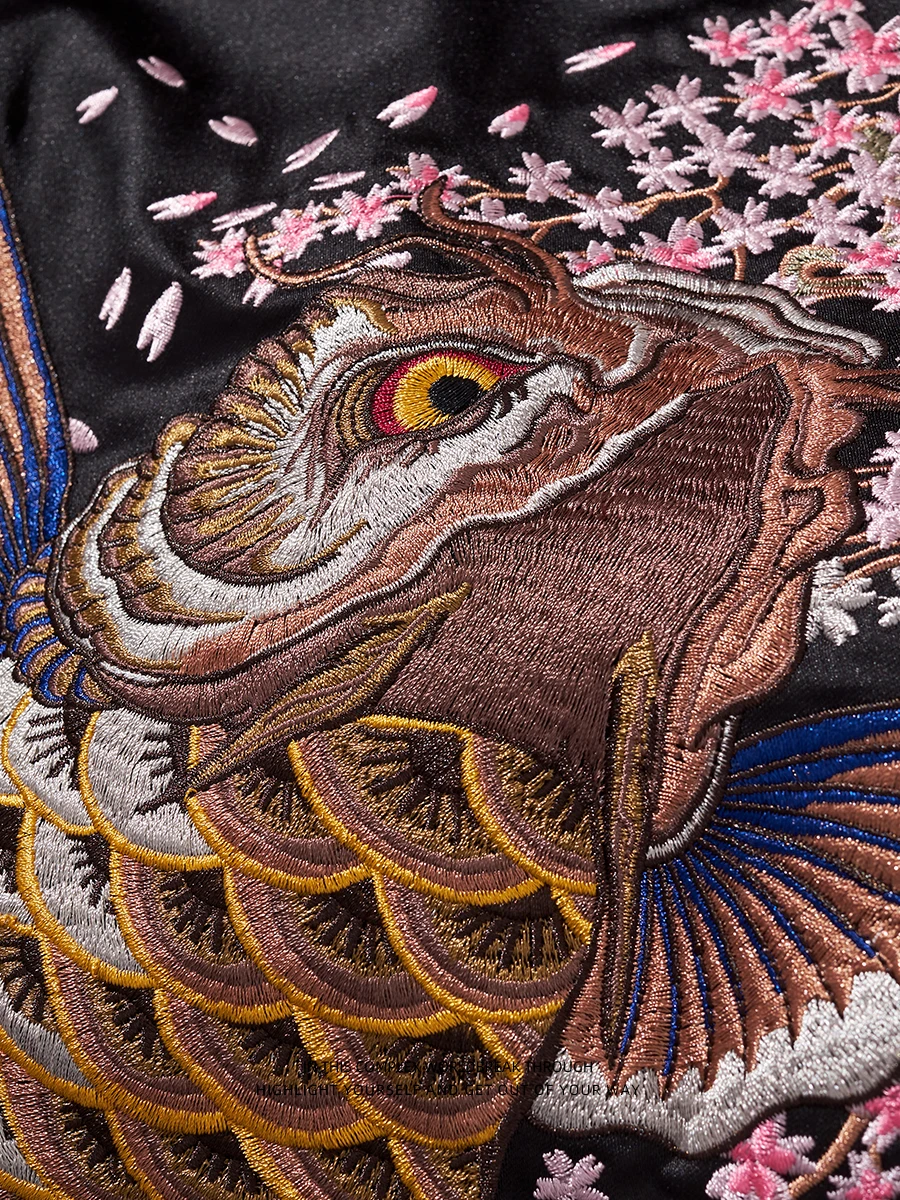 

Двусторонняя одежда Monkey Store 2025 Sukajan с тяжелой вышивкой Carp Jaet Youth Faion Весна Осень Бейсбольный воротник на молнии C...