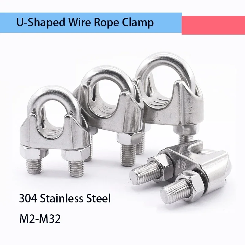 1-5pcs M2-M32 304 Stainless Steel U Type Wire Rope Clamp Cable Bolts Fastening Rigging Hardware Clamps