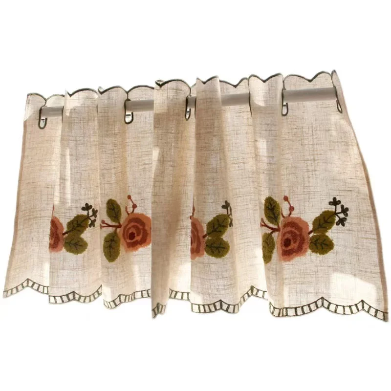 KEYE Curtain Restaurant Window Curtain Embroidery Half Tube Curtain Decorative Kitchen Short Curtains