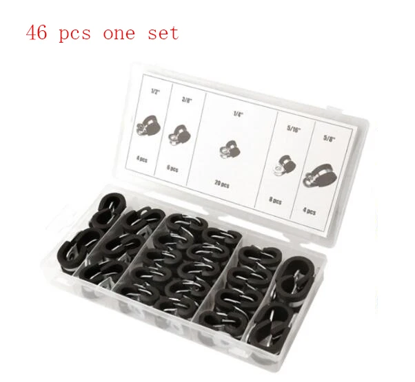 

Free shipping Pipe Clamp 46pcs/lot Galvanized iron Rubber Lined P Clips Cable Mounting Hose Pipe Clamp Mikalor