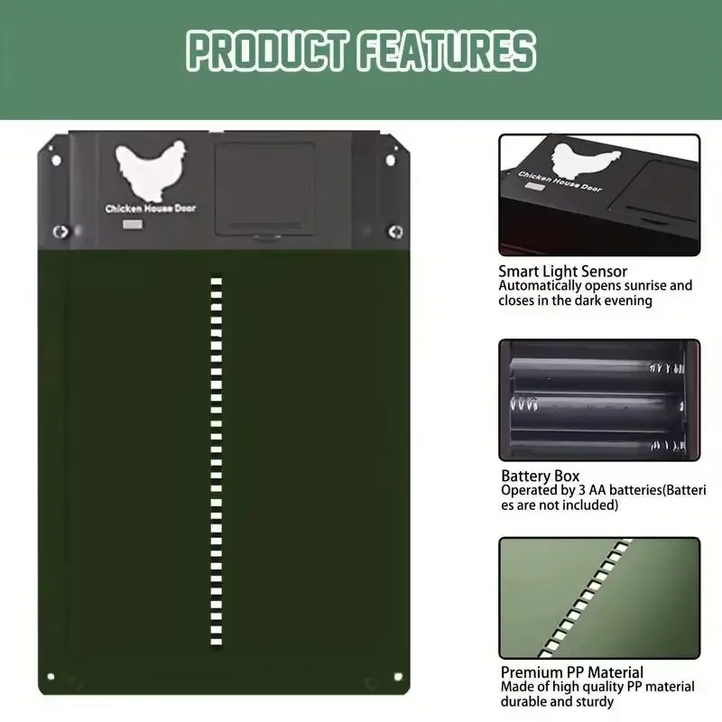 Automatic Chicken Coop By Opener Battery Powered Light Sense Control Waterproof Pet Flap Accessories Upgrade ABS House Gate