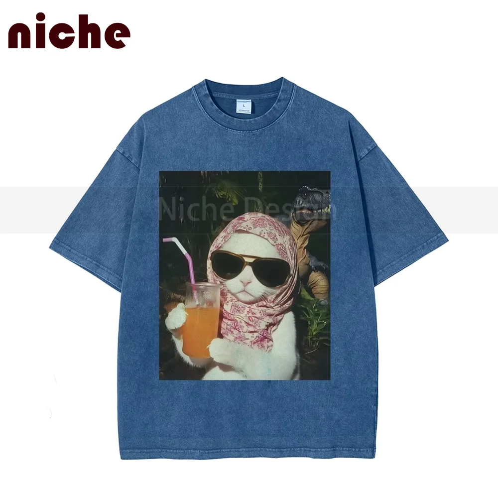 Fashion Trend New Chic Women's T-Shirt 280g Pure Cotton High Quality Cool Sunglasses Printing Daily Casual Loose Wear