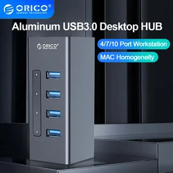 ORICO USB 3.0 Hub Aluminum High-speed USB Splitter Multiple  4/7/10Ports with 12V Power Adapter Support BC 1.2 Charging Splitter