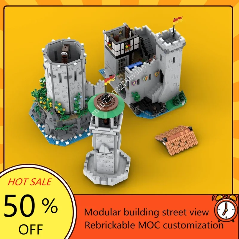 3398PCS Customized MOC Medieval Lion Knight Castle Fortified Lighthouse Model Building Blocks Bricks Assembly Toy Holiday Gifts