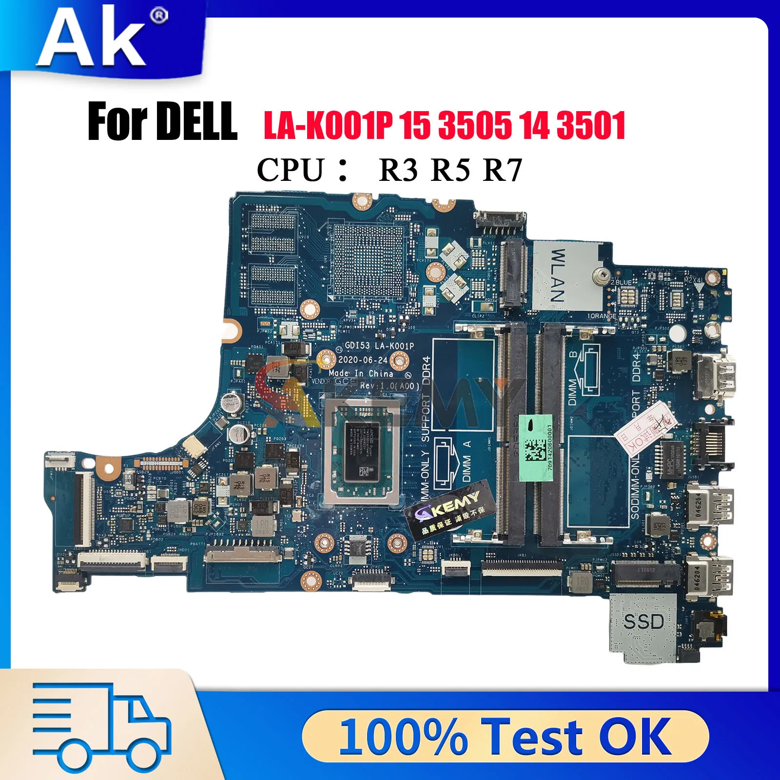 

Материнская плата LA-K001P для Dell Inspiron 3505 с процессором R5 R7 0GWD64 0P92W5 05HPX6, 100% полностью протестирована
