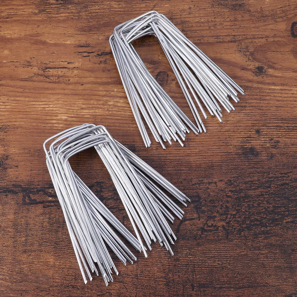 100 Pcs Plated Steel Garden Nails Garden Stakes Metal U Shaped Nails Ground Pegs Lawn Tent Anchors Outdoor Use