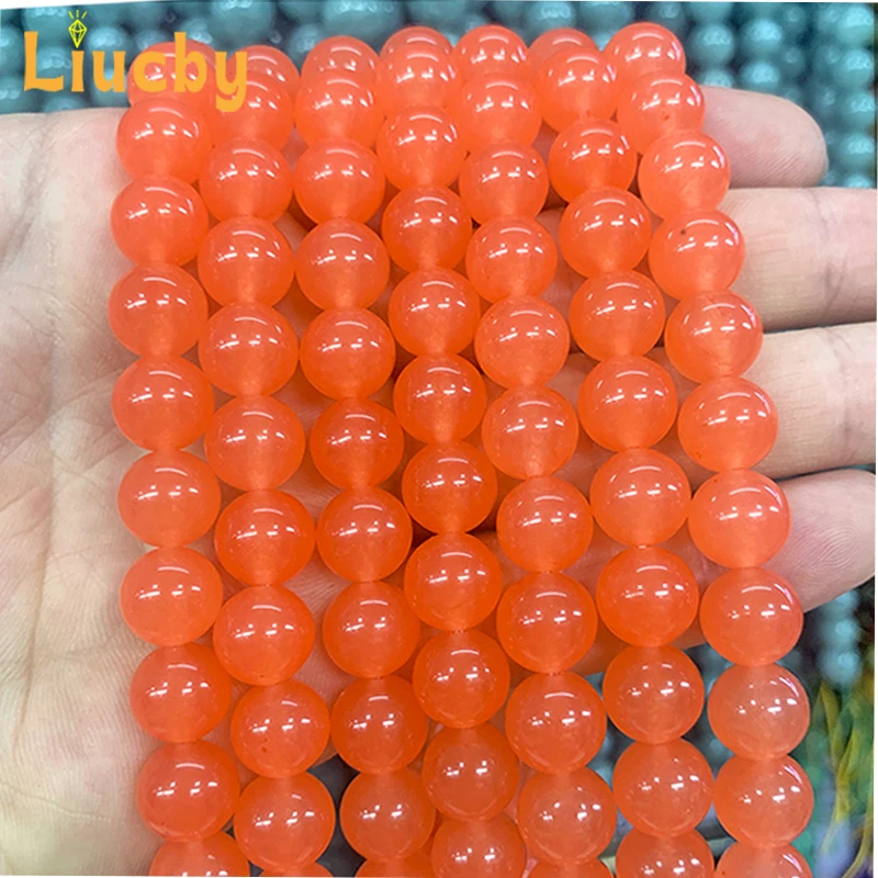 Natural Stone Orange Red Chalcedony Jades Beads For Jewelry Making DIY colour Bracelets Hoop earrings 15