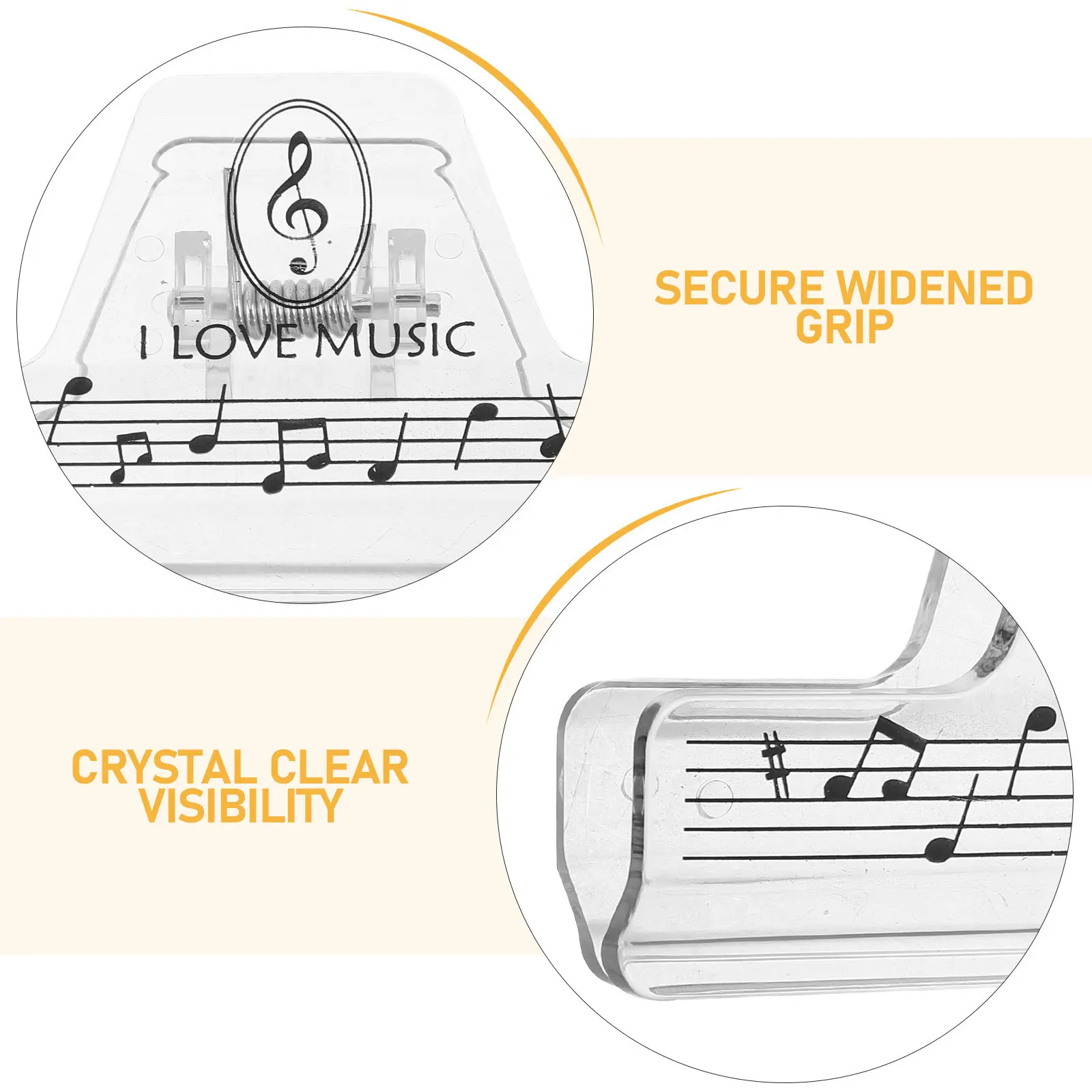 2Pcs Transparent Plastic Music Book Clip Wide Holder for Piano Guitar Violin Playing Music Note Pattern Clip