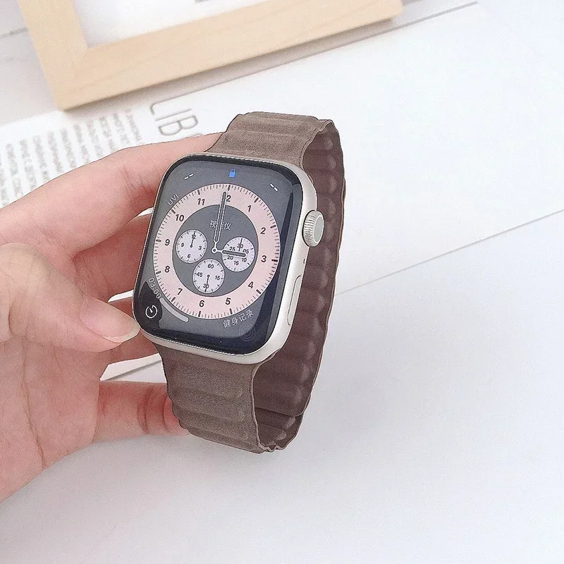 Leather Link For Apple Watch Strap 44mm 45mm 41mm 40mm 49mm Original Magnetic Loop bracelet iWatch Series 8 Ultra 3 SE 6 7 band