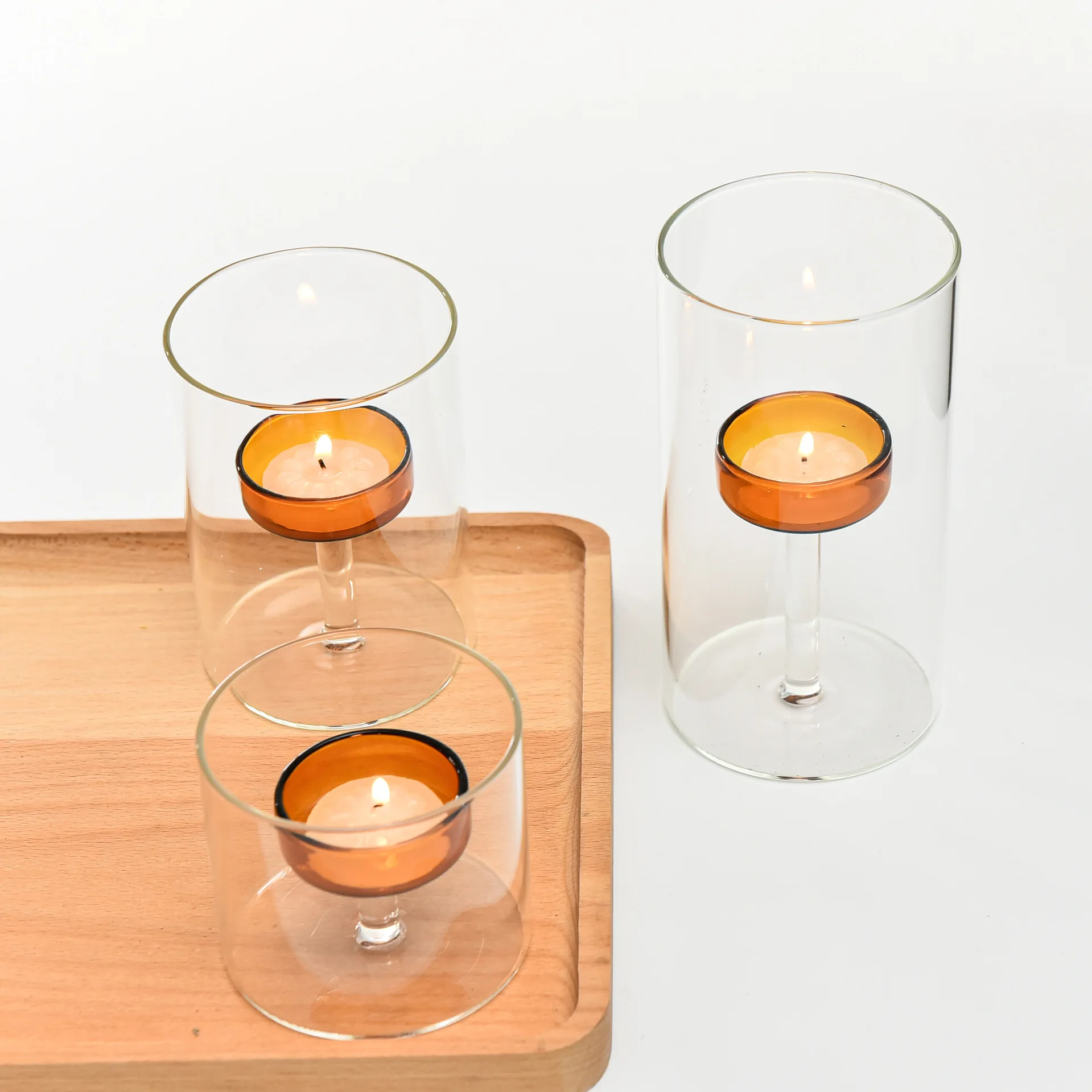 European Style Cylinder Colorful Glass Candle Holder Windproof Oil Lamp Creative Home Decor Gift for Romantic Dinner