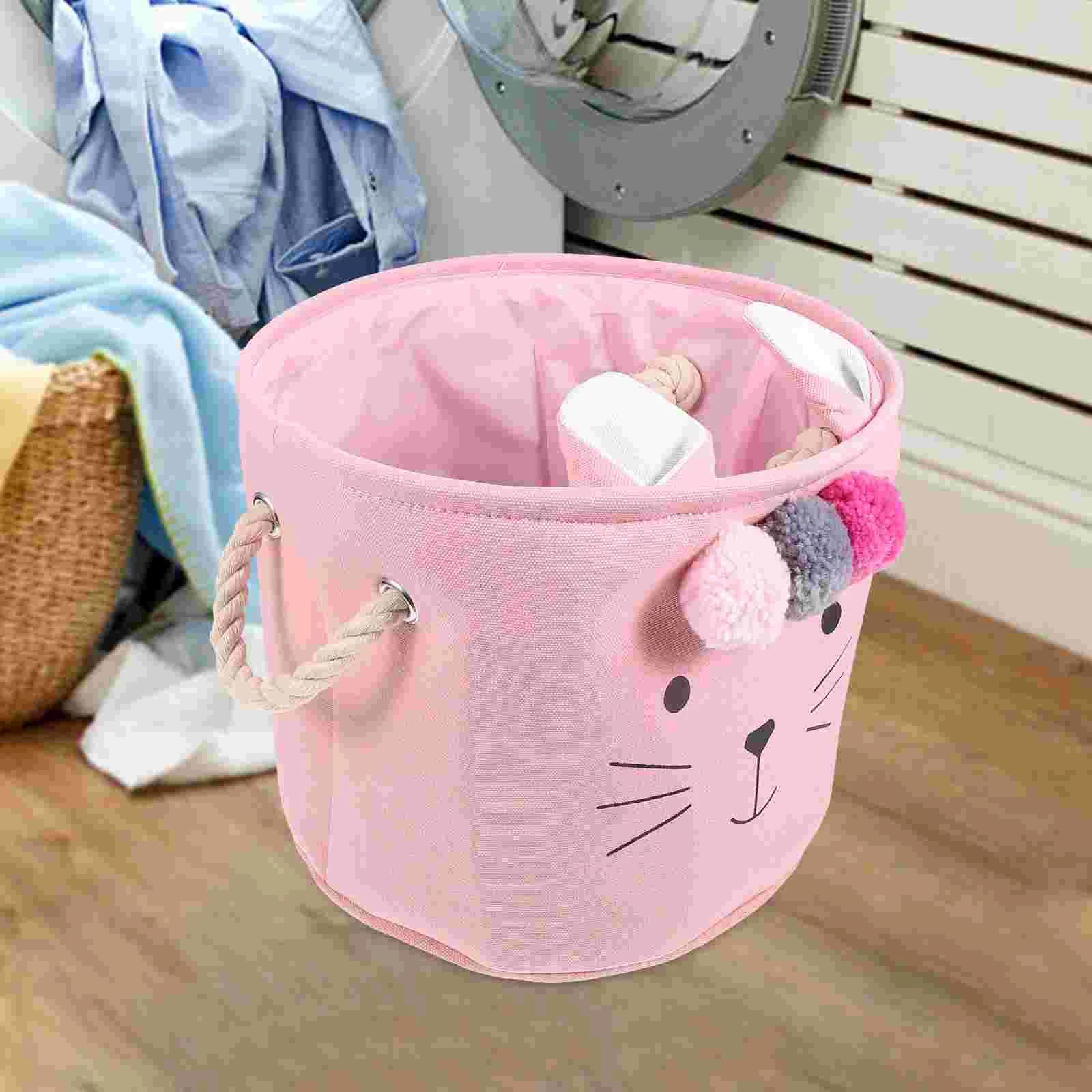 Bathroom Storage Basket Pink Cat Fur Ball Boxes Girls Laundry with Handle Cloth Pouch Mother Hamper