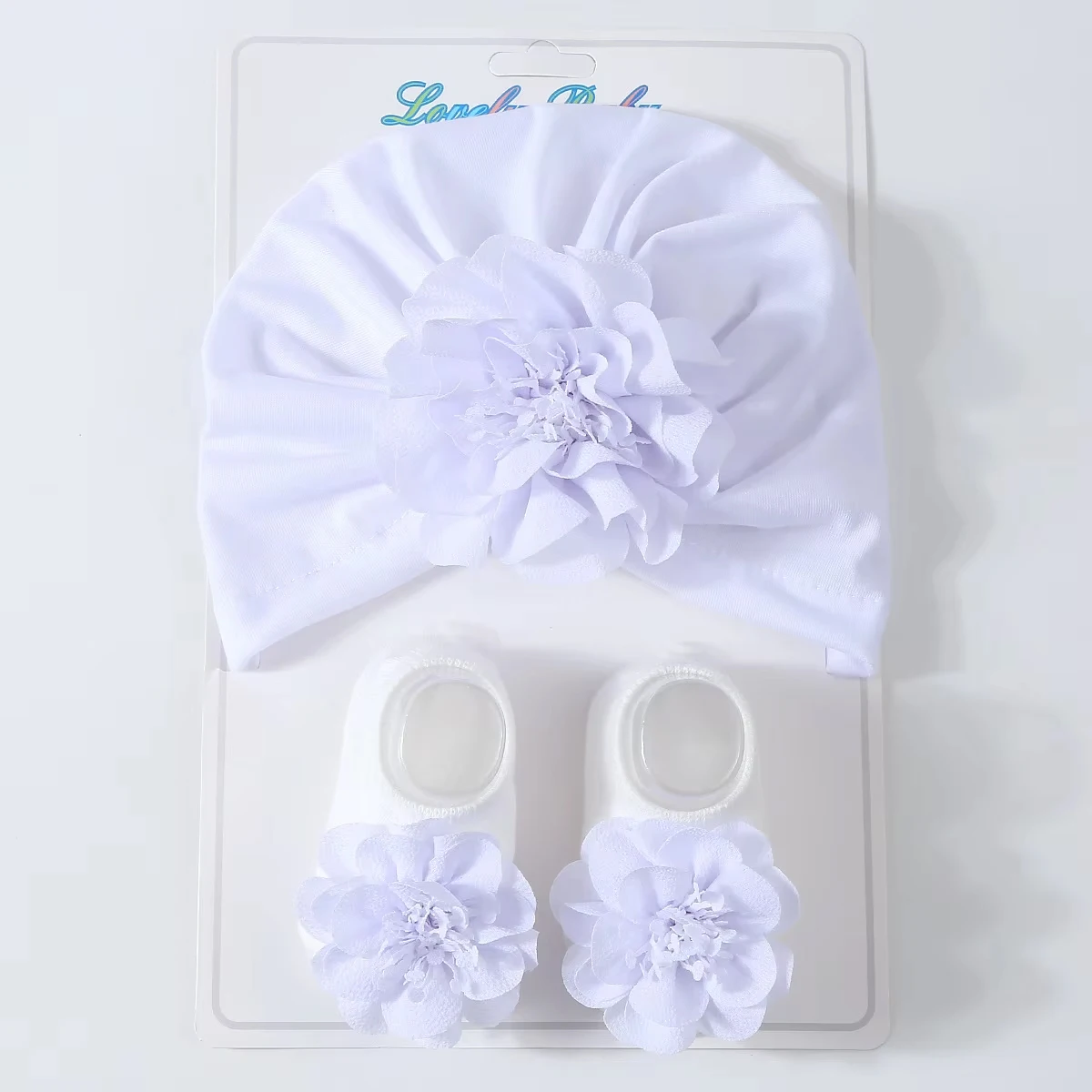 

Шапка-тюрбан для маленьких девочек, комплект носков с кружевным цветком, индийские шапки для новорожденных, белый платок, шапки, мягкие хлопковые детские носки-лодочки, подарок для девочки