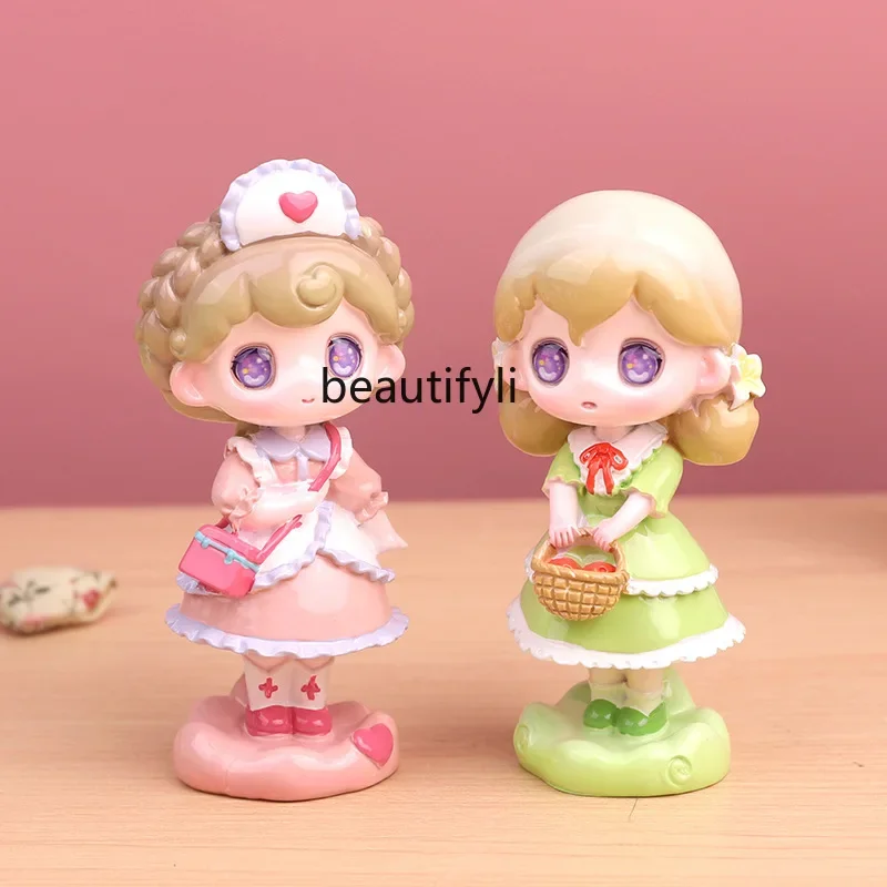 Zoete werkplaats blinde doos meisje verjaardagscadeau schattig, cartoon tafelblad ornament auto decoratie kinderspeelgoed