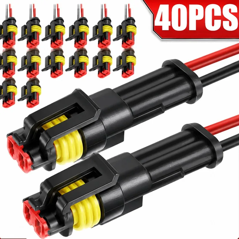10-40Pcs Automotive Electrical Connector 2Pin Waterproof Wire Plug Flame Retardant Nylon Harness Quick Connection Car Motorcycle