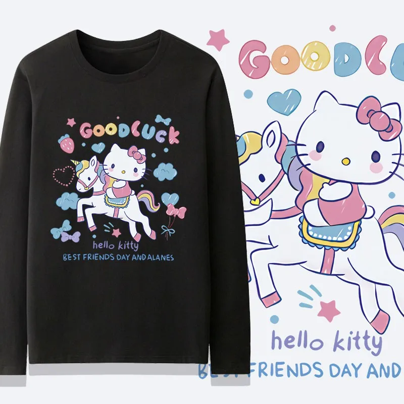 

Hellokitty Long Sleeve Female Kt Cat T-shirt Hello Kitty Co-branded Clothing Anime Cartoon Base Shirt