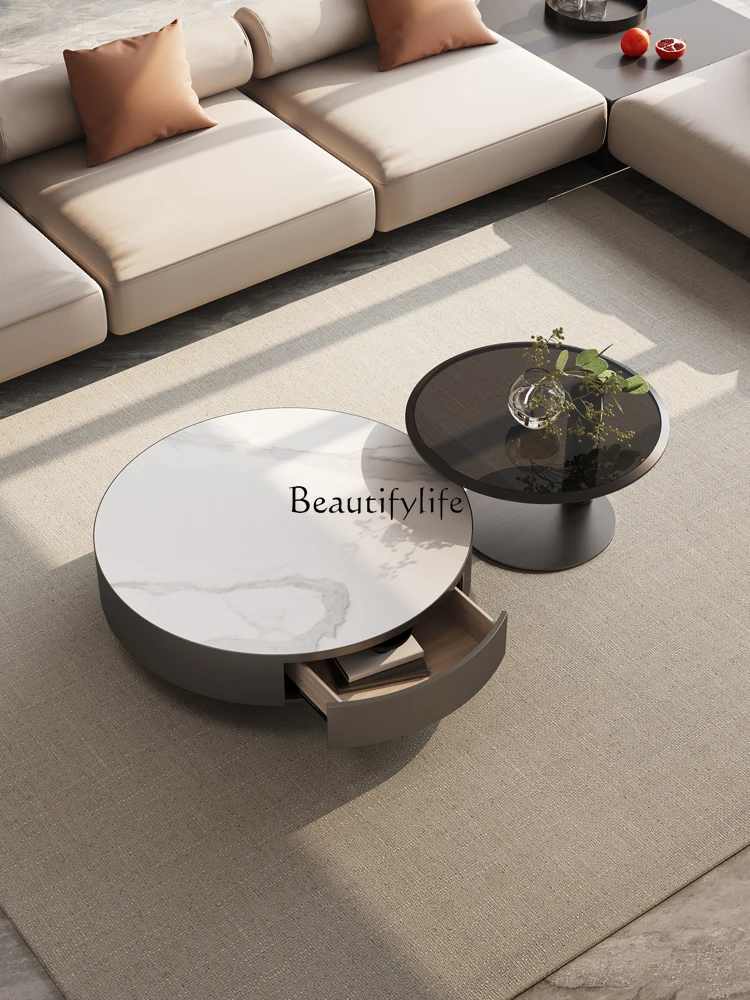 

Italian Stone Plate Coffee Table round Light Luxury Stainless Steel Coffee Table