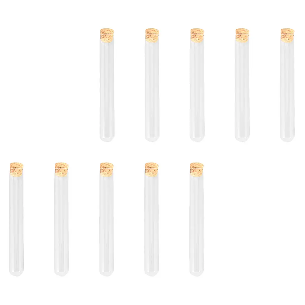 

10pcs Round Bottom Glass Test Tubes Clear Transparent Laboratory Vials Cork Caps Teaching Equipment Sample Storage Containers