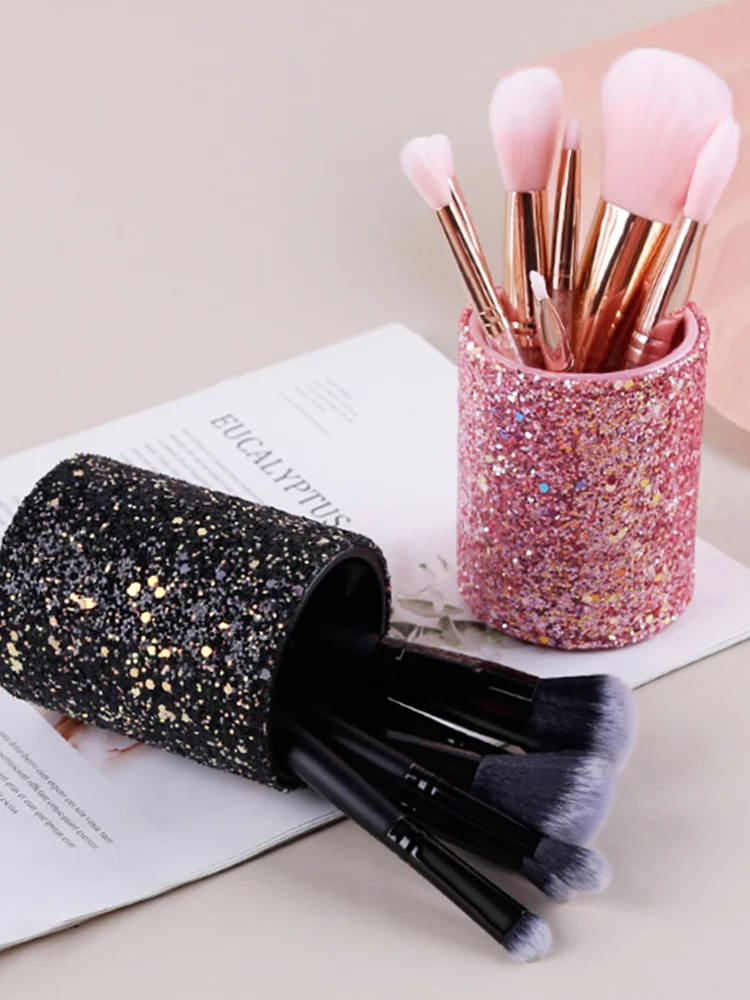 

Fashion Women Sparkling Makeup Brush Bucket Cosmetic Storage Pen Box Pencil Vase Comb Lipstick Brush Container Home Storage Box
