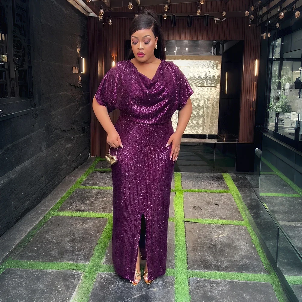 

Plus Size African Party Dresses for Women 2025 New Fashion Dashiki Ankara Sequin Wedding Gown Elegant Outfits Muslim Maxi Dress