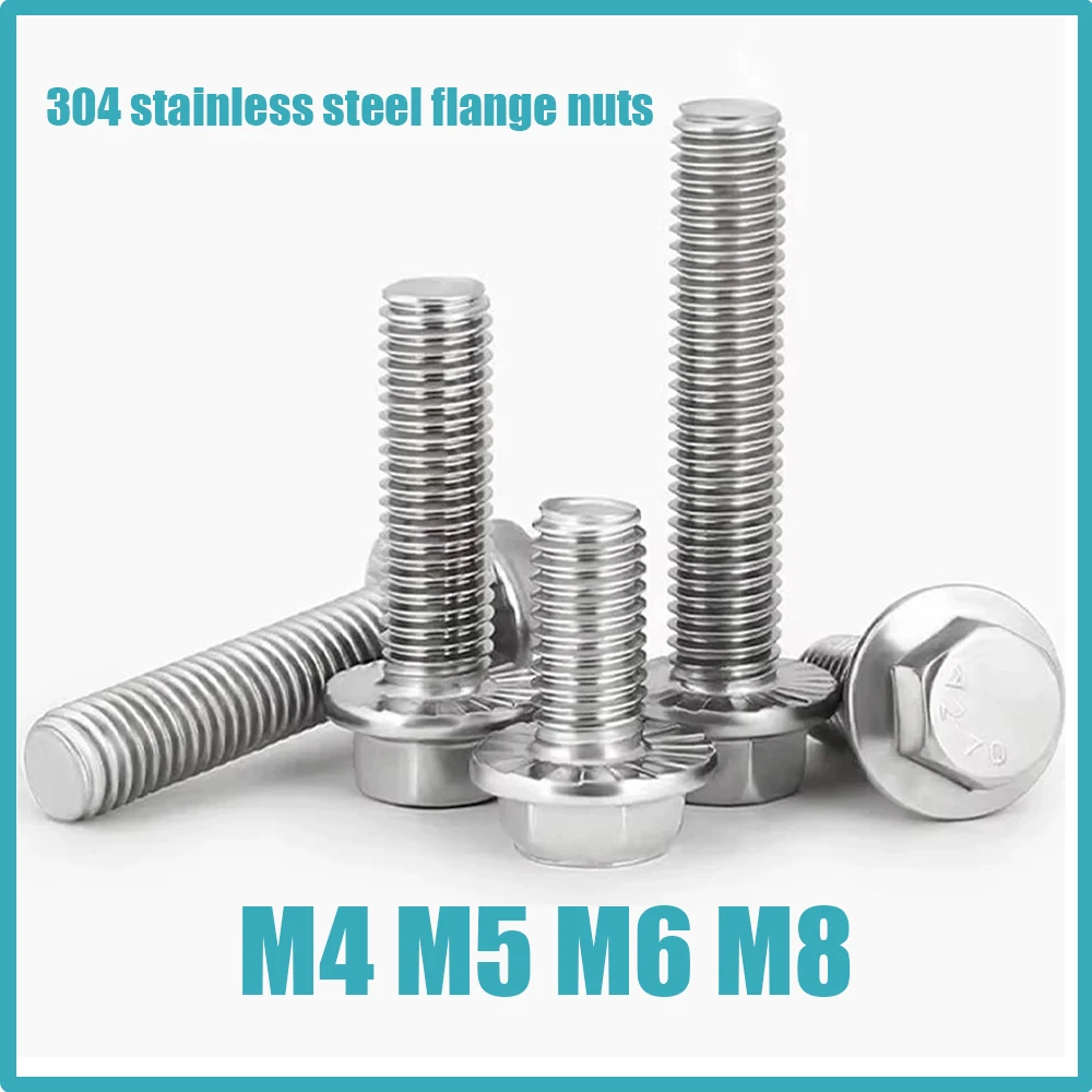 

M4 M5 M6 M8 - 1.0 x 12 - 30mm 20 pieces of hexagonal head bolts and hexagonal screws for flanges, stainless steel 18-8 (304), fl