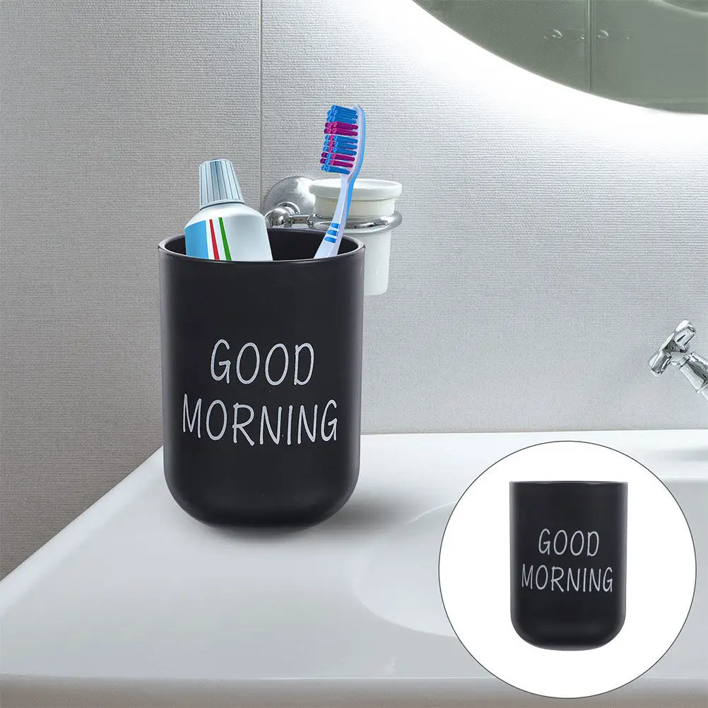 Unbreakable Bathroom Cup Plastic Toothbrush Holder Tumbler Black Frosted Texture Rinsing Makeup Brush Organizer for Home Hotel