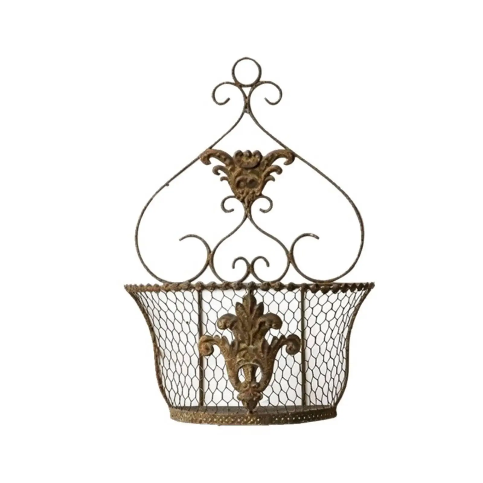 Vintage Iron Hanging Wall Basket Flower Organizer Decorative Planter Tray for Indoor Outdoor Use