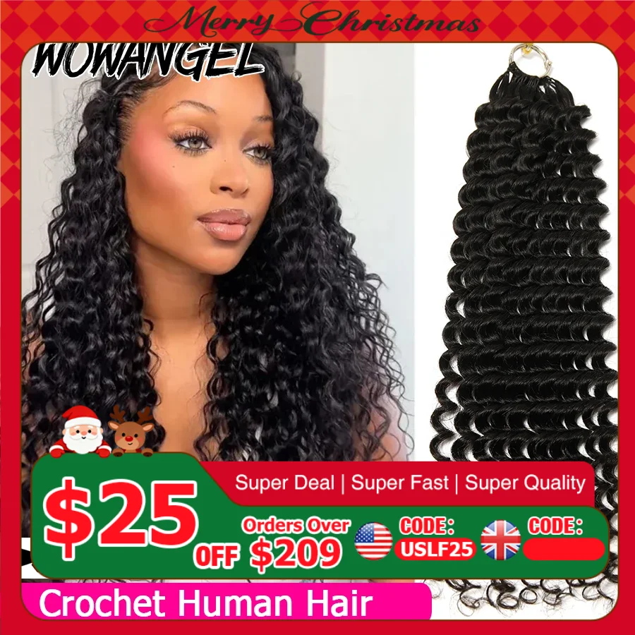 Deep Wave Feather Crochet Human Hair Tight Curly Pre-Separated Knotless Crochet Human Hair Extensions With Loop For Braiding
