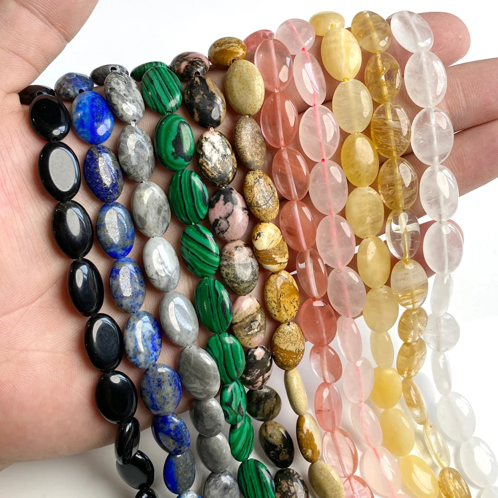 Natural Stone Oval Gems Beads Flat Gray Agates Marquise Loose Beads for Jewelry Making Necklace DIY Bracelet Craft 10x13mm