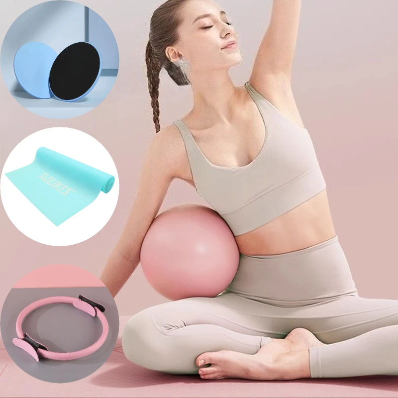 Pilates Exercise Set Slide Plate Fitness Resistance Band Pilates Circle Mini Yoga Ball Balance Step Slide Plate Resistance Band