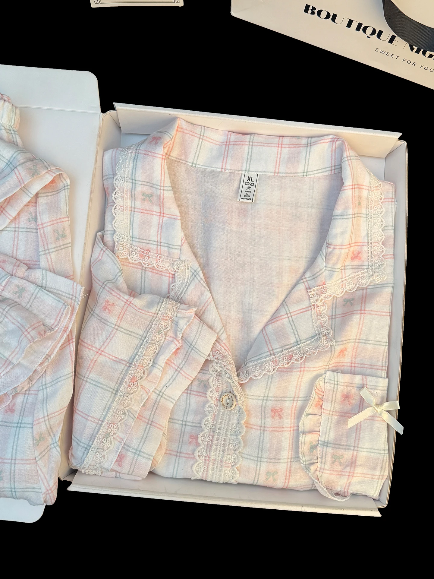 japanese-style-plaid-100-cotton-gauze-women's-sleepwear-summer-long-pants-short-sleeve-comfortable-home-clothes-outdoor-wear
