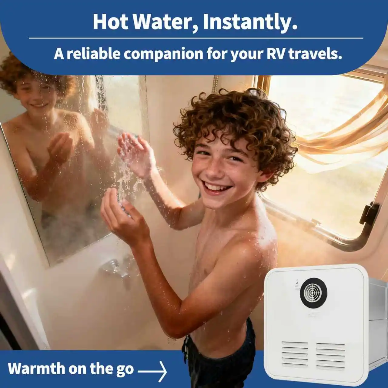 Camping Shower Gas Water Heater Portable RV Instant Tankless 8L Stainless Steel Copper LED Display 12V Mini Geyser Outdoor Car