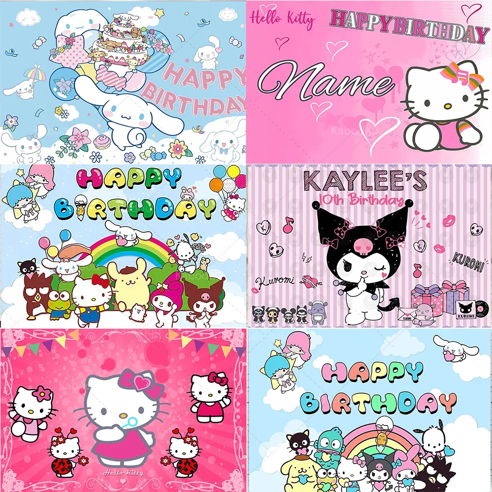 

Custom Kuromi Hello Kitty Party Backdrop Decor Baby Girl Kids Birthday Photography Background Charmmy Photo Studio Banner