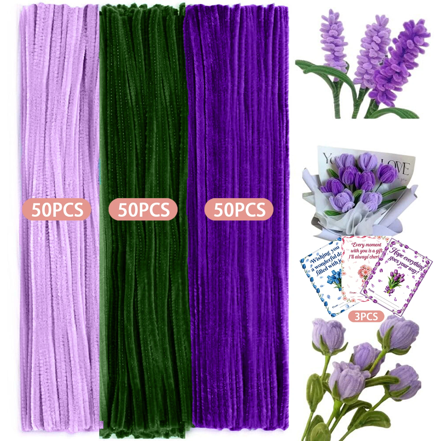 153 Pcs Halloween Pipe Cleaner Flower Bouquet Set, Chenille Sticks For Holiday Ornaments & Party Decoration view 5