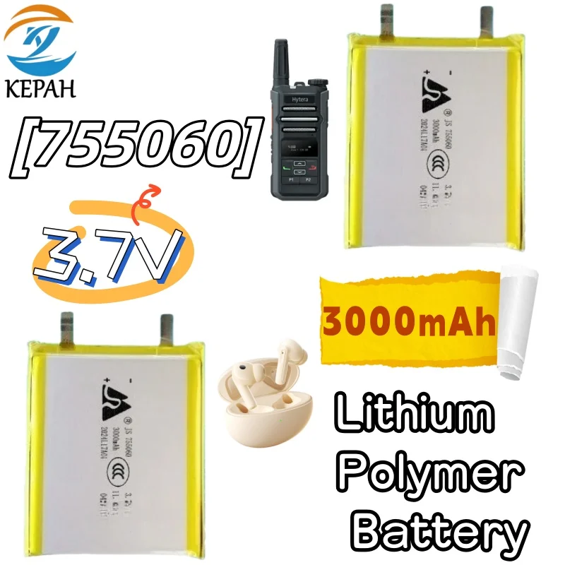 755060 Battery 3.7V 3000mAh Lithium Polymer Battery Lipo Li-Polymer Cells for Power Bank Tablet PCs Laptops Beauty Instruments