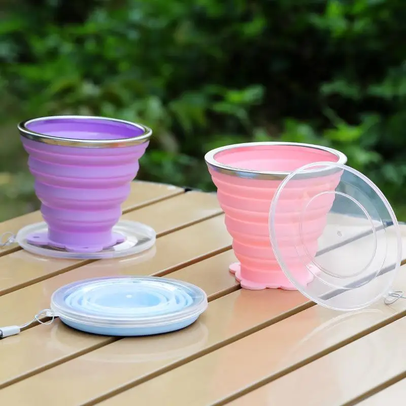 180ML Reusable Silicone Folding Water Cup Portable Heat Resistant Collapsible Mug with Lid for Business Trip Travel