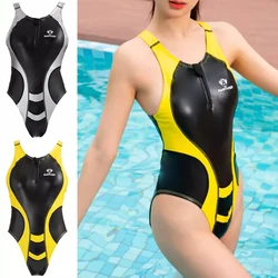 Women's Sleeveless High Cut Leotards, Sexy Matte Front Zipper Bodysuit, Color Match, Japanese Bathing Suits, One Piece Swimwear