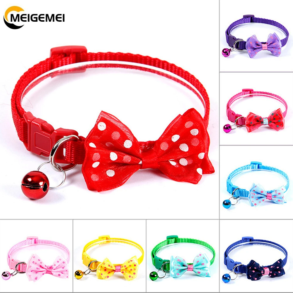 2pcs/Pack Adjustable Dog Cat Bow Tie Safety Buckle Collar Nylon Necklace For Puppy Kitty Festive Party Pet Supplies