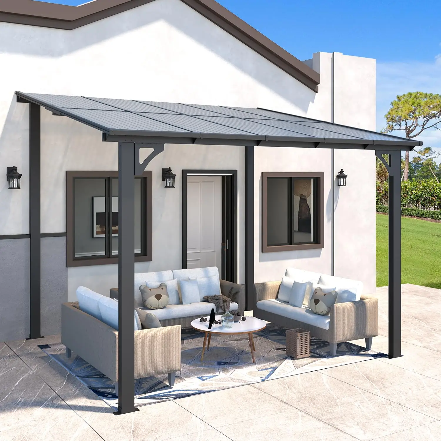 Wall-Mounted Lean to Gazebo with Hard Top Roof, 10' x 8' Heavy Duty Awning for Patio Deck Backyard, 80 Sq.Ft, Customized