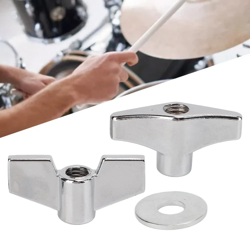 6PCS Professional Metal Drum Set Wing Nuts Silver Cymbal Washer Replacement Percussion Instrument Parts Drum Set Accessories